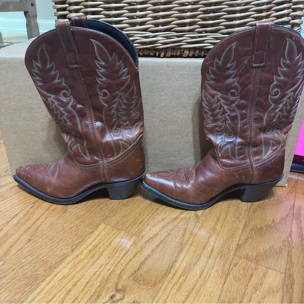 Women's Brown Embroidered Leather Western Cowboy Boots Sz 9 - Picture 6 of 12